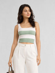 Women Cotton Ribbed Colorblock Sleeveless Crop Top – Sage Green
