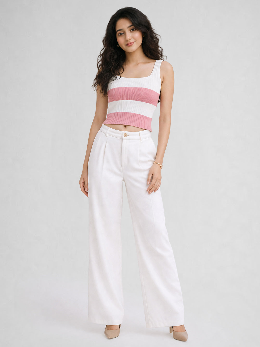 Women Cotton Ribbed Colorblock Sleeveless Crop Top – Pink