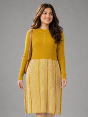 Women Mustard Yellow Knit Winter Midi Dress