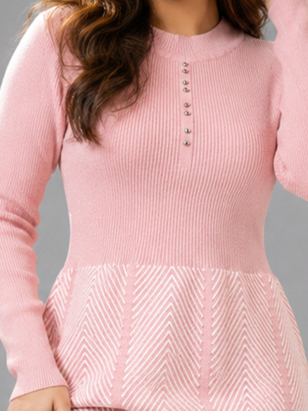 Women Pink Knit Winter Midi Dress