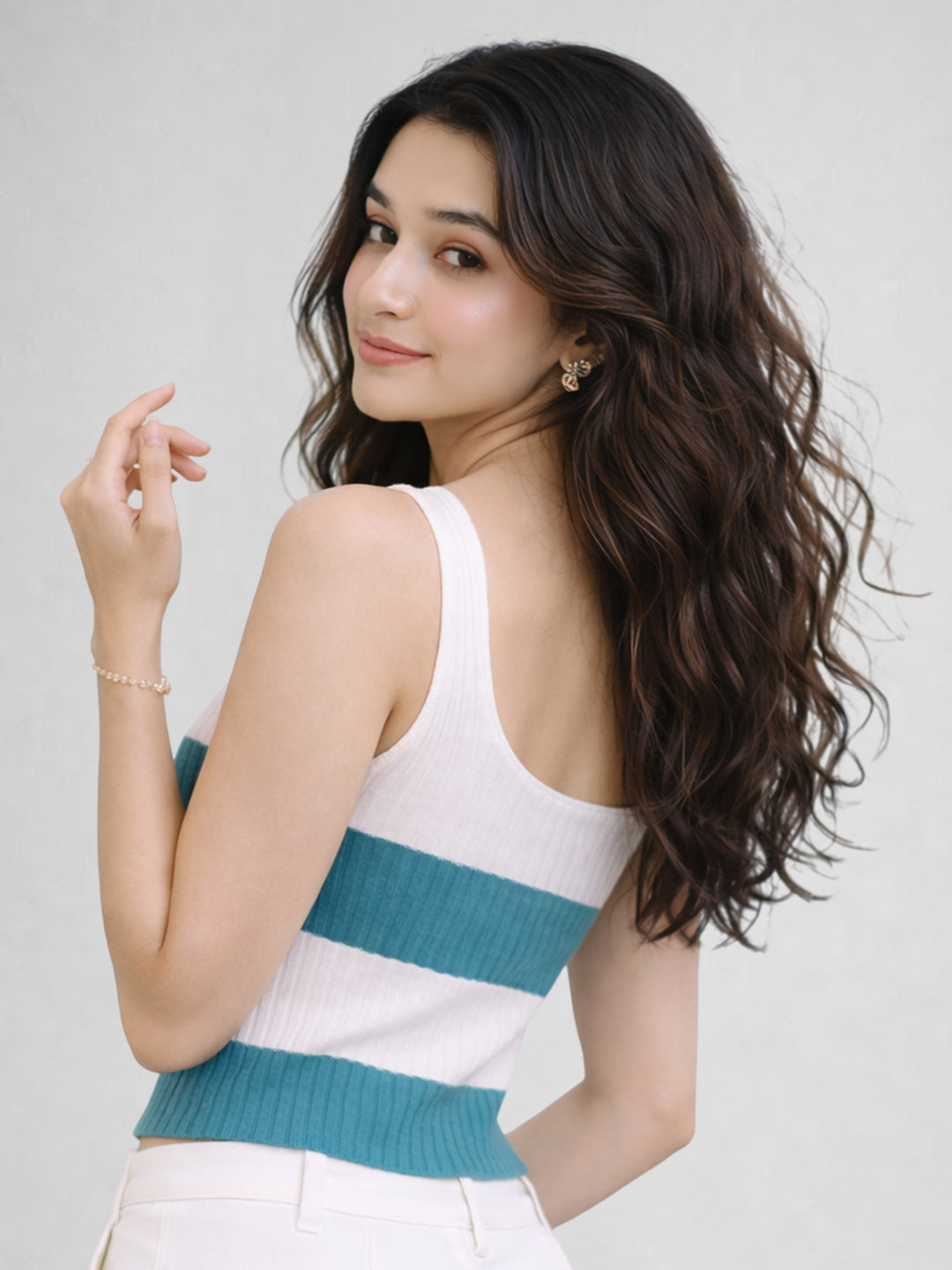 Women Cotton Ribbed Colorblock Sleeveless Crop Top – Teal