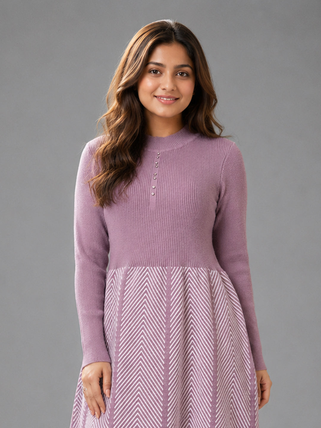 Women Purple Knit Winter Midi Dress