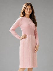 Women Pink Knit Winter Midi Dress