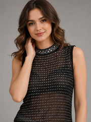 Women Embellished Sheer Mesh Party Top