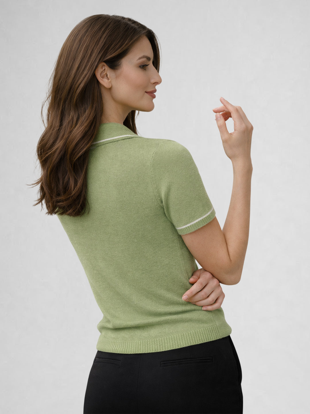 Women Solid Polo Collar Short Sleeve T-Shirt – Lime Green