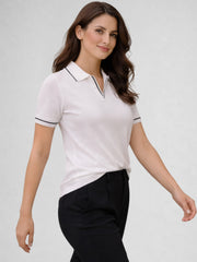 Women Solid Polo Collar Short Sleeve T-Shirt – White