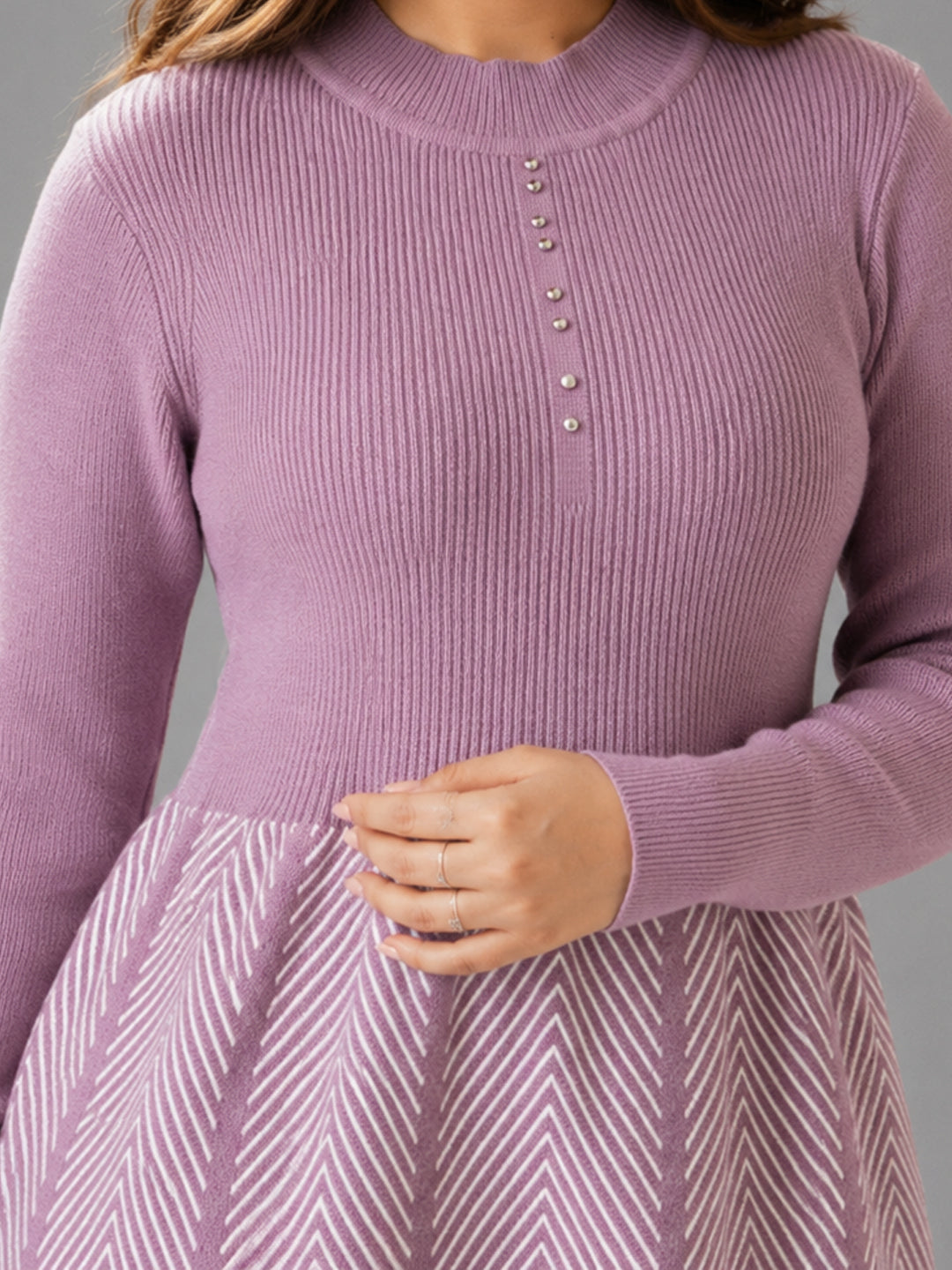 Women Purple Knit Winter Midi Dress
