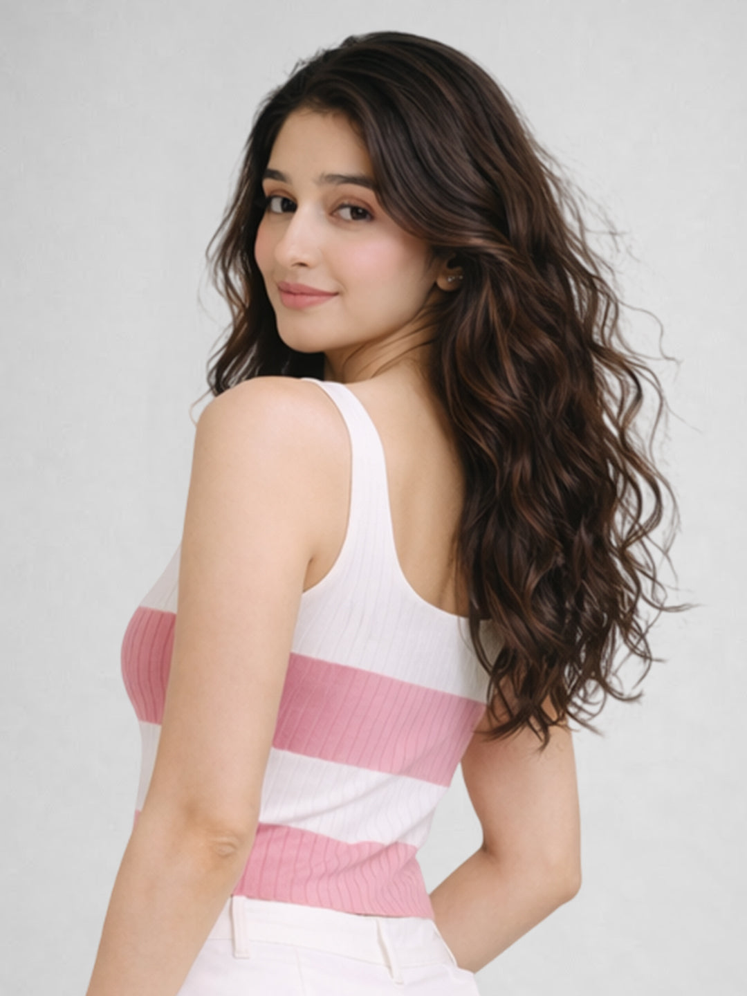 Women Cotton Ribbed Colorblock Sleeveless Crop Top – Pink