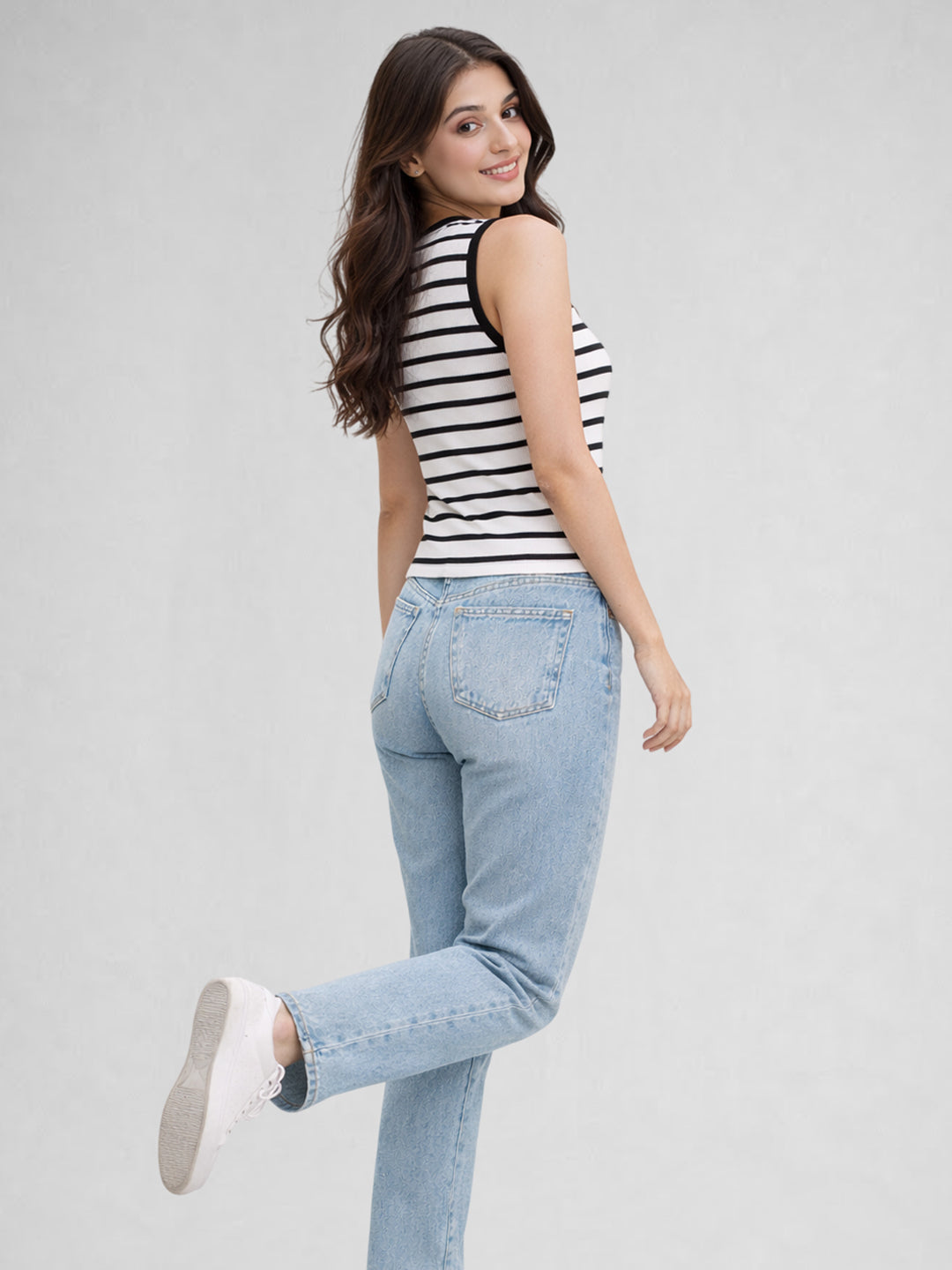 Women Cotton Striped Sleeveless Tank Top – Black