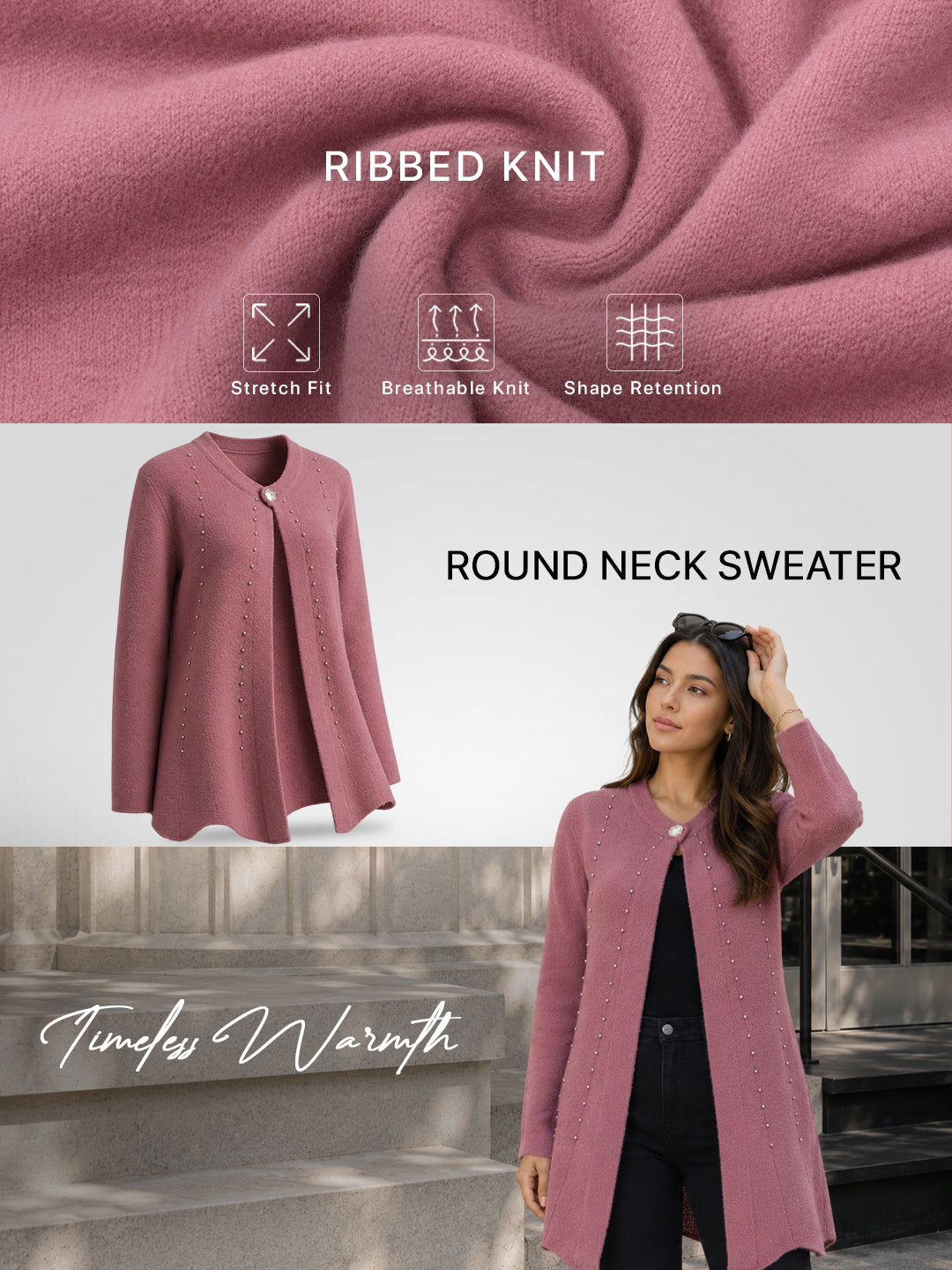 Women Pink Pearl Embellished Longline Cardigan