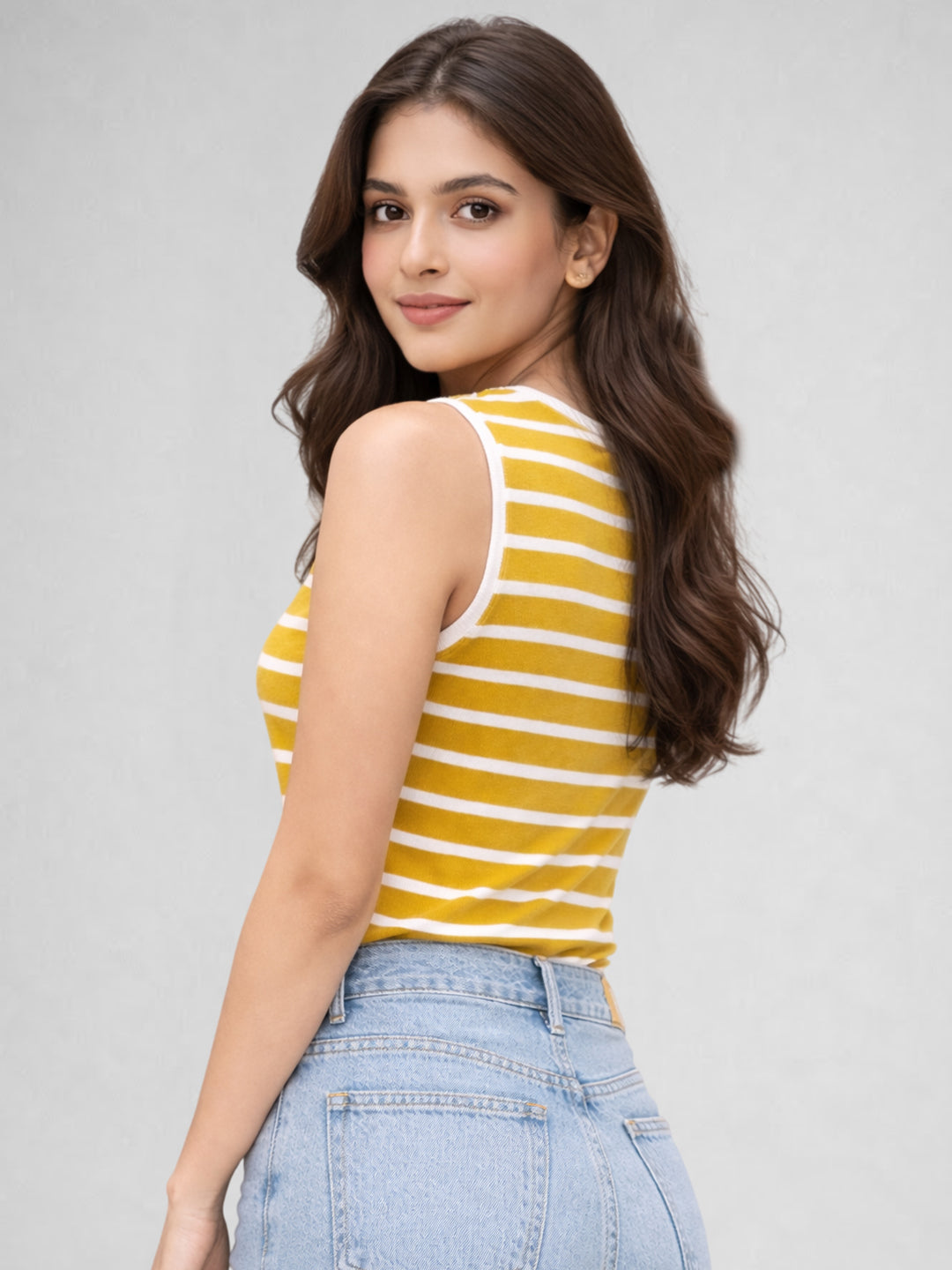 Women Cotton Striped Sleeveless Tank Top – Yellow