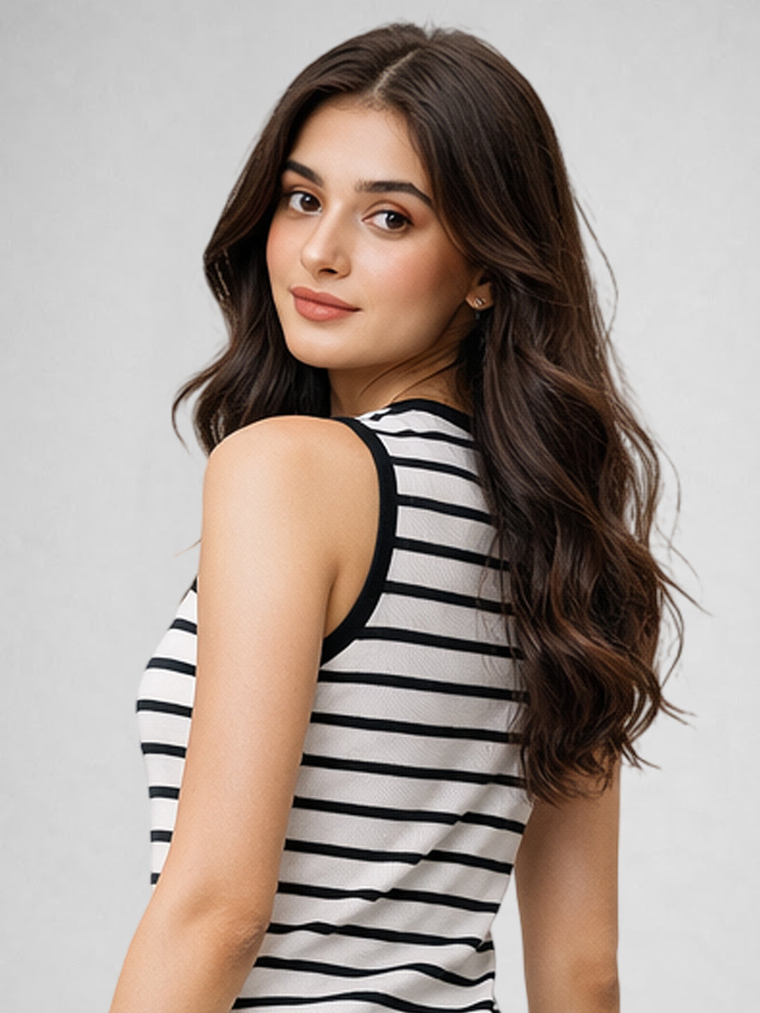 Women Cotton Striped Sleeveless Tank Top – Black
