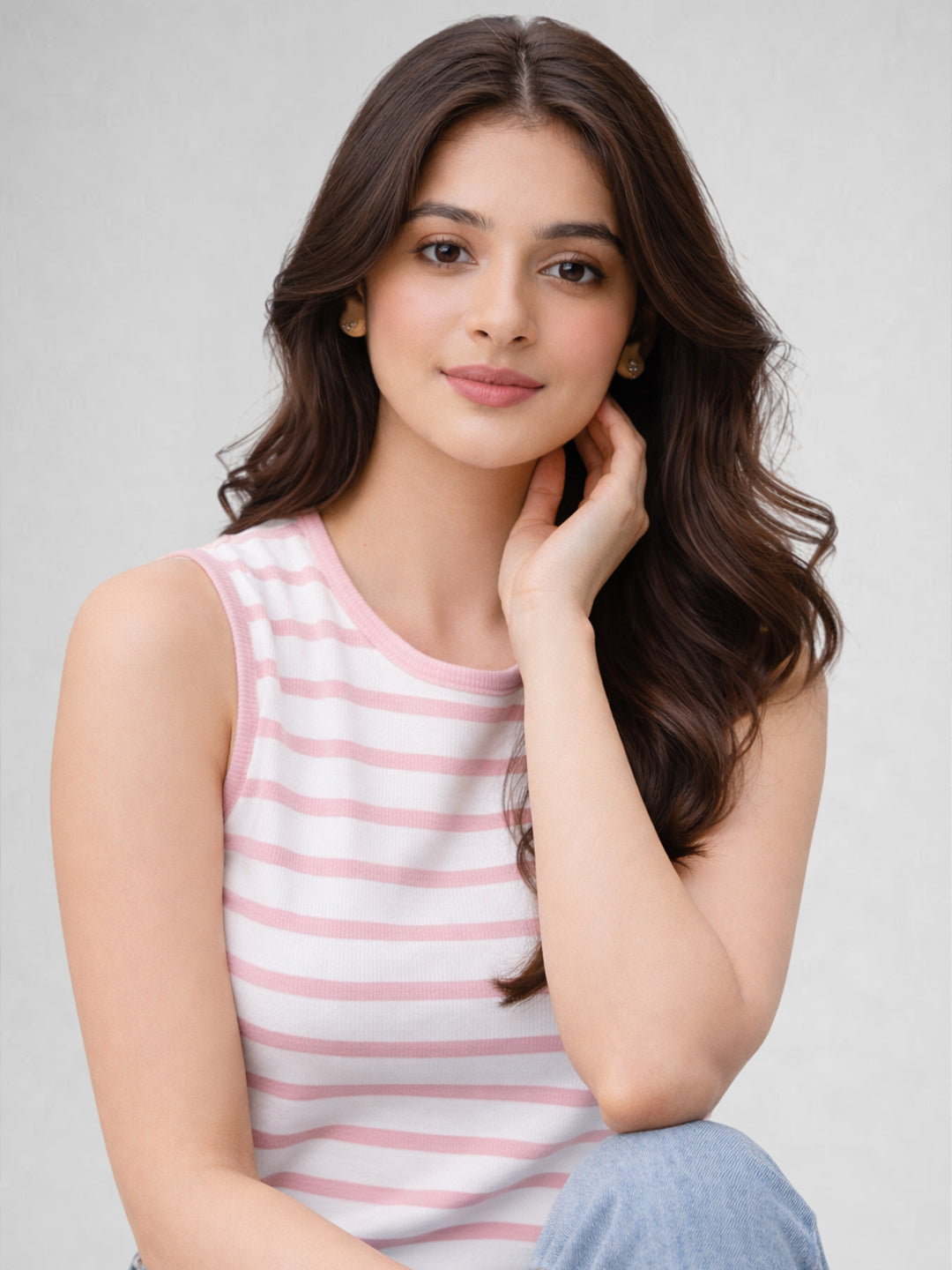 Women Cotton Striped Sleeveless Tank Top – Pink