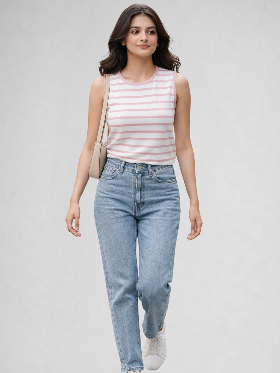 Women Cotton Striped Sleeveless Tank Top – Pink