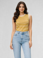 Women Cotton Striped Sleeveless Tank Top – Yellow